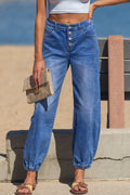 Blue 4 Buttons Front Tapered Casual Loose Fit Jeans - Luxe Nest Market