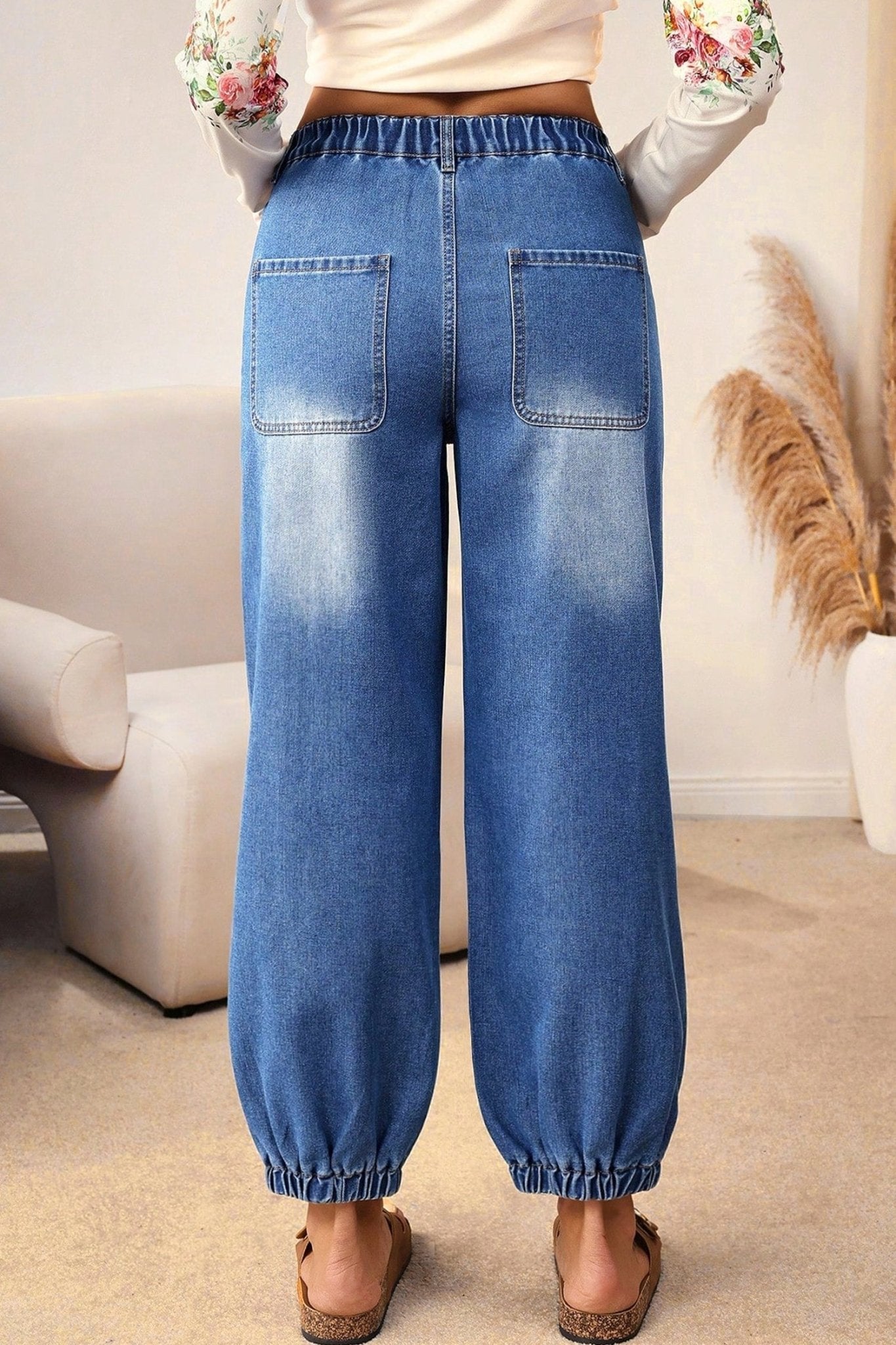 Blue 4 Buttons Front Tapered Casual Loose Fit Jeans - Luxe Nest Market