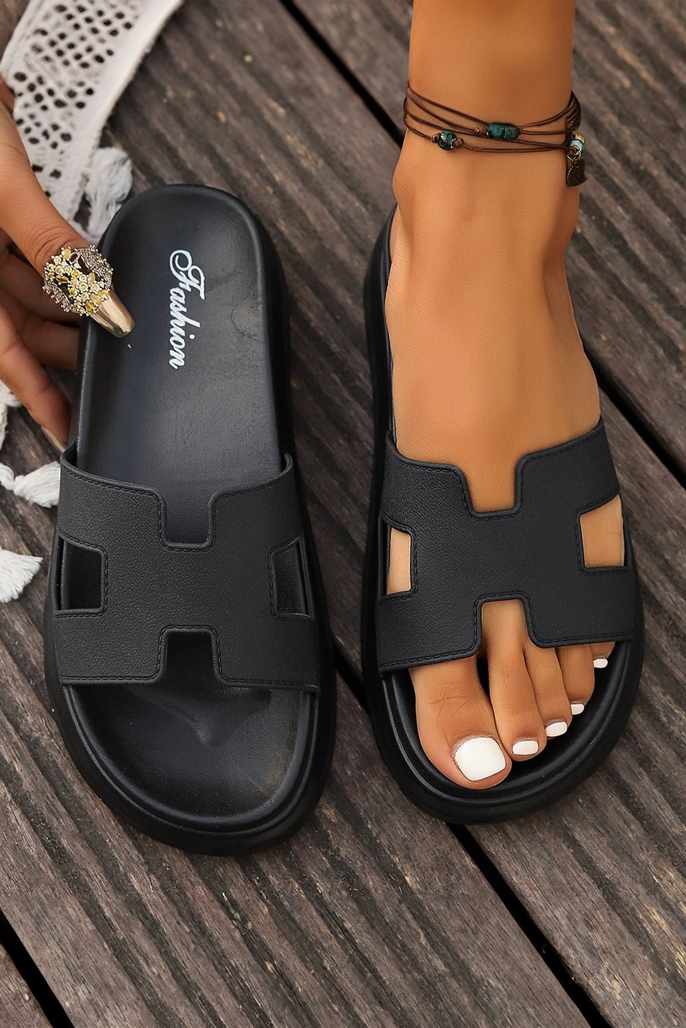 Chestnut Cutout Design Open Toe Platform Slippers (Run Small, Size Up) - Luxe Nest Market