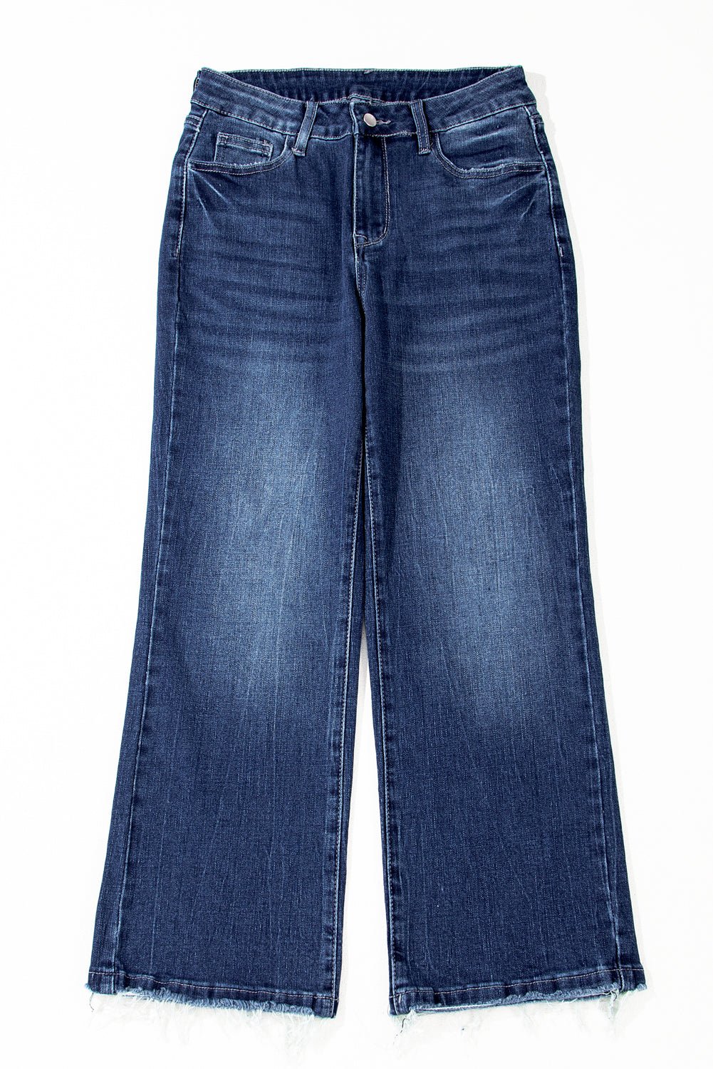 Sail Blue Mineral Wash Raw Hem High Waist Flared Jeans - Luxe Nest Market
