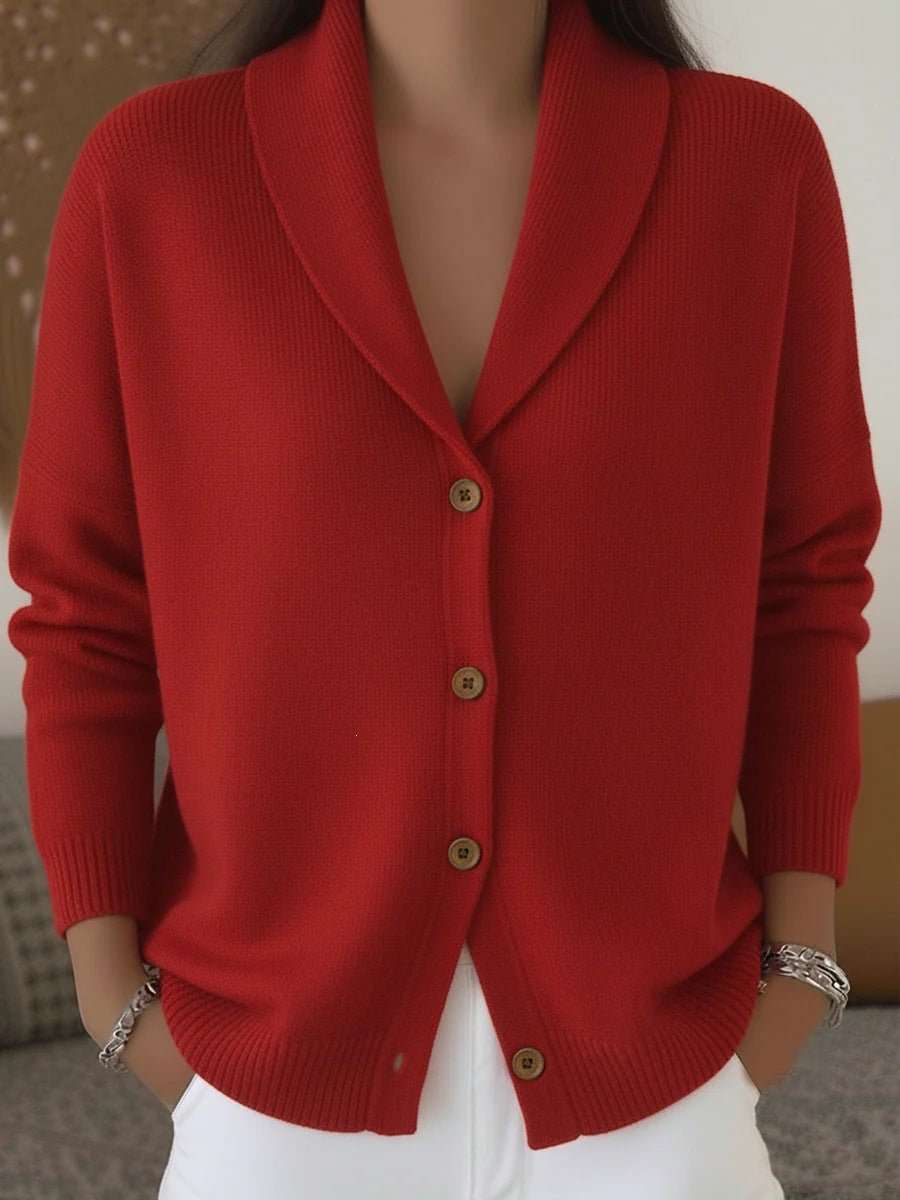 Womens Knitted Cardigan Loose-Fit Lazy Style Soft And Cozy Notch Lapel Solid Color Long-Sleeve Sweater - Luxe Nest Market