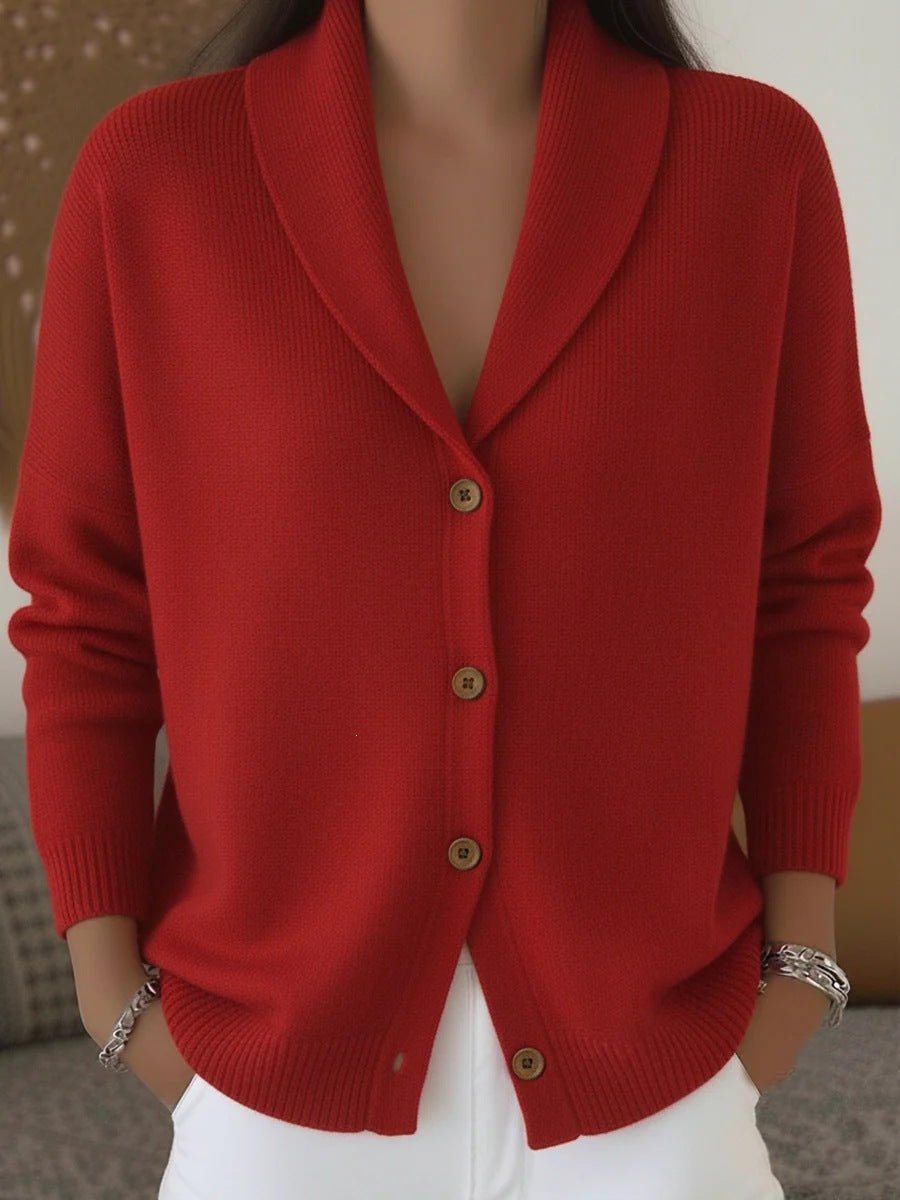 Womens Knitted Cardigan Loose-Fit Lazy Style Soft And Cozy Notch Lapel Solid Color Long-Sleeve Sweater - Luxe Nest Market