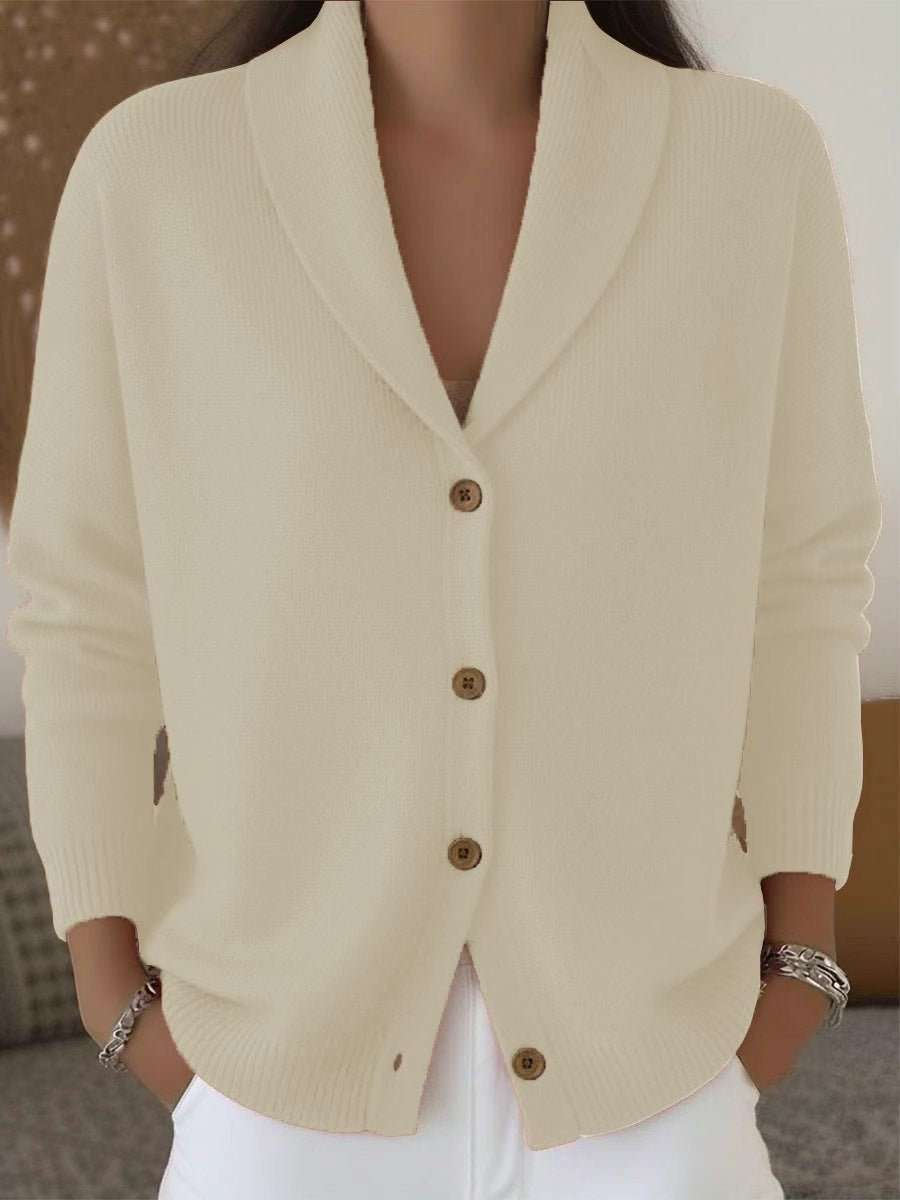 Womens Knitted Cardigan Loose-Fit Lazy Style Soft And Cozy Notch Lapel Solid Color Long-Sleeve Sweater - Luxe Nest Market
