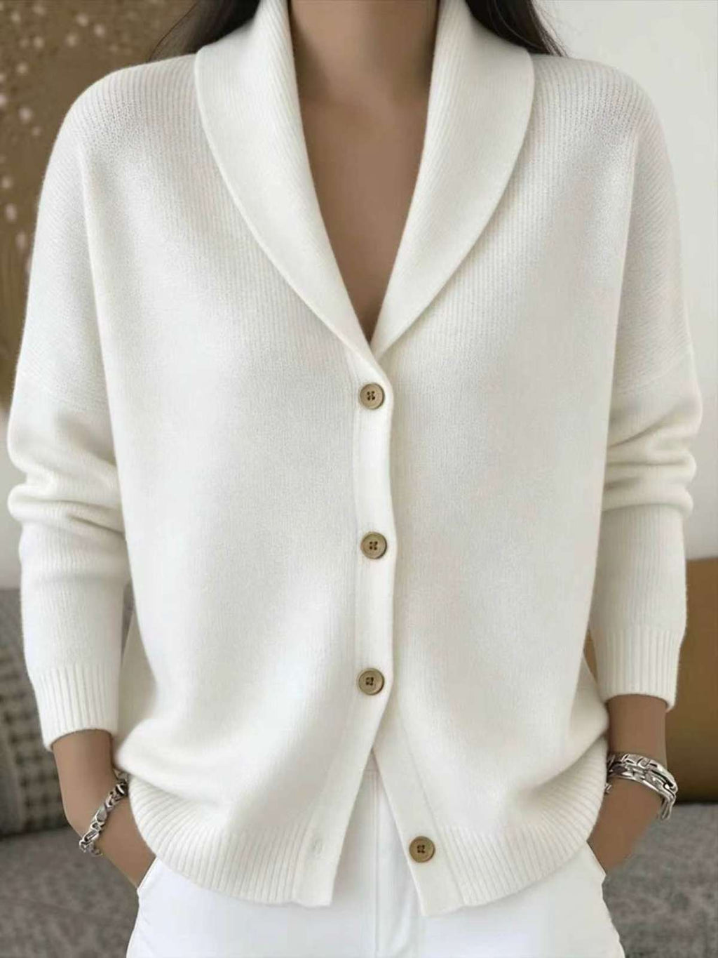 Womens Knitted Cardigan Loose-Fit Lazy Style Soft And Cozy Notch Lapel Solid Color Long-Sleeve Sweater - Luxe Nest Market