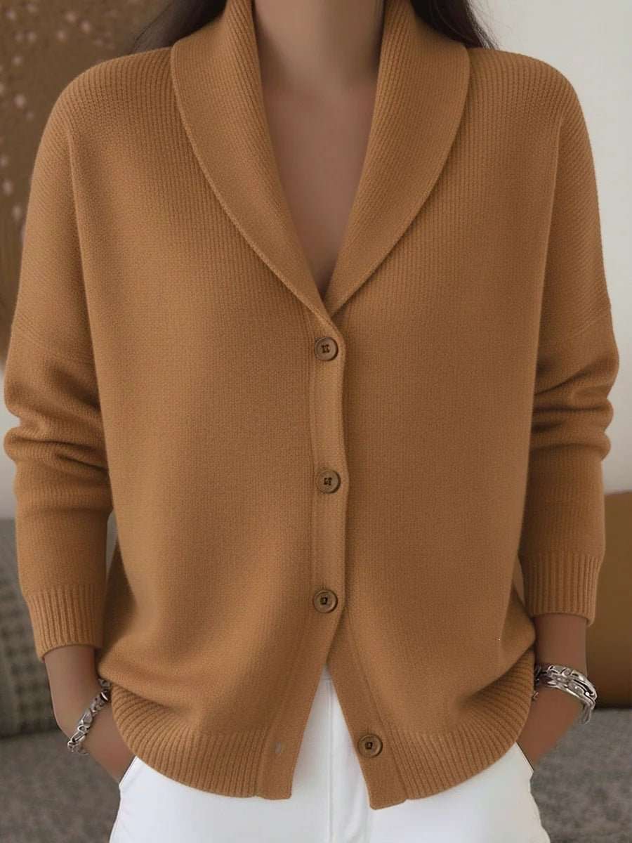 Womens Knitted Cardigan Loose-Fit Lazy Style Soft And Cozy Notch Lapel Solid Color Long-Sleeve Sweater - Luxe Nest Market