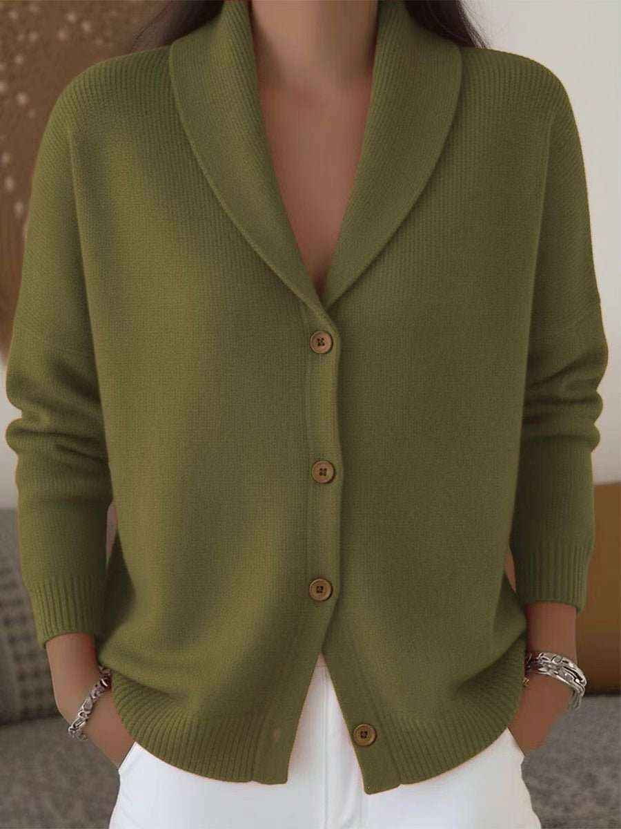 Womens Knitted Cardigan Loose-Fit Lazy Style Soft And Cozy Notch Lapel Solid Color Long-Sleeve Sweater - Luxe Nest Market