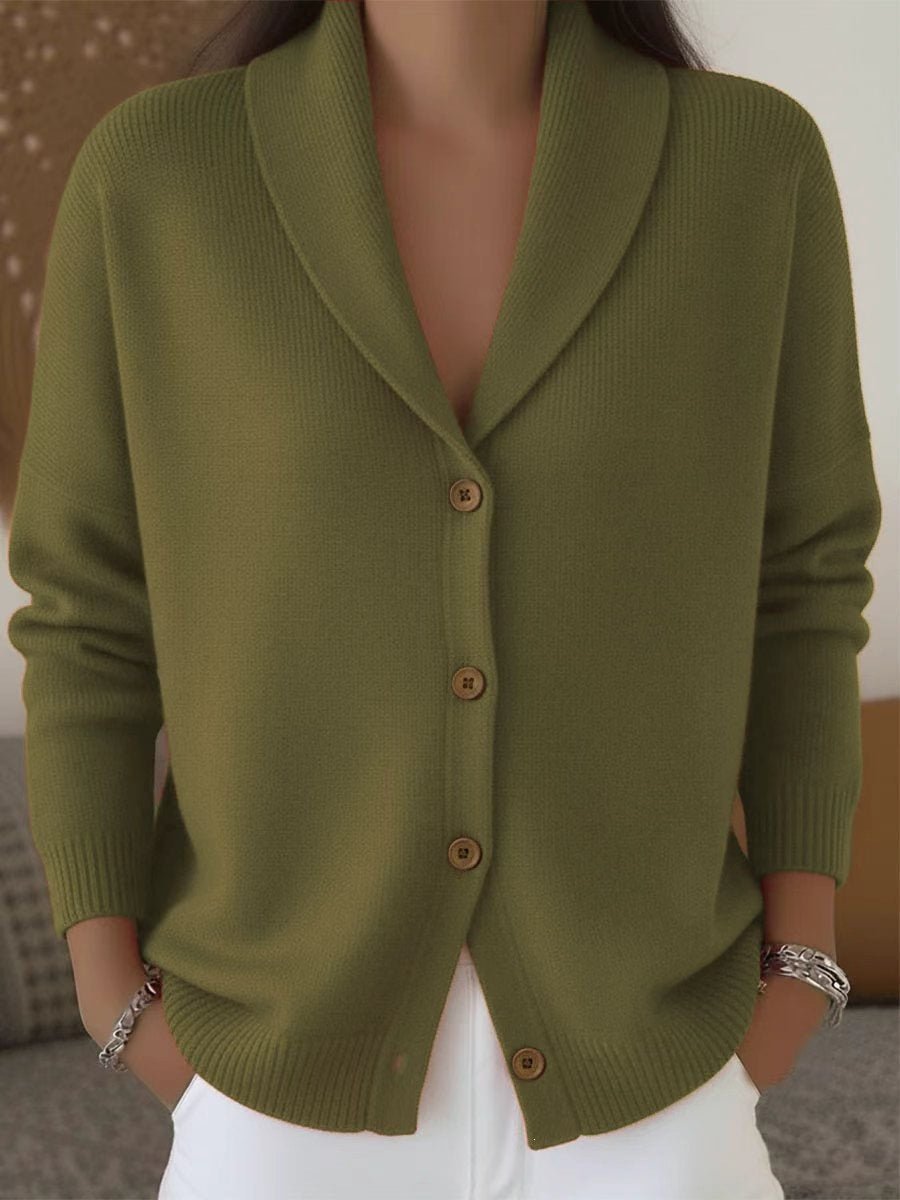 Womens Knitted Cardigan Loose-Fit Lazy Style Soft And Cozy Notch Lapel Solid Color Long-Sleeve Sweater - Luxe Nest Market