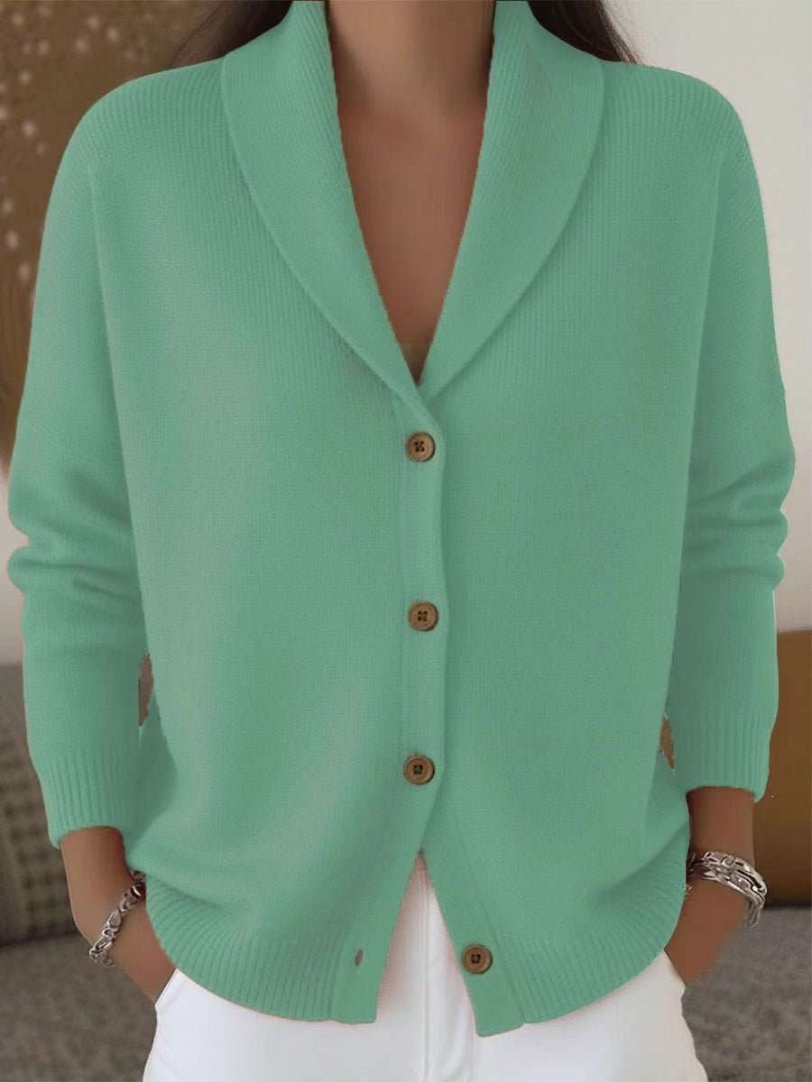 Womens Knitted Cardigan Loose-Fit Lazy Style Soft And Cozy Notch Lapel Solid Color Long-Sleeve Sweater - Luxe Nest Market