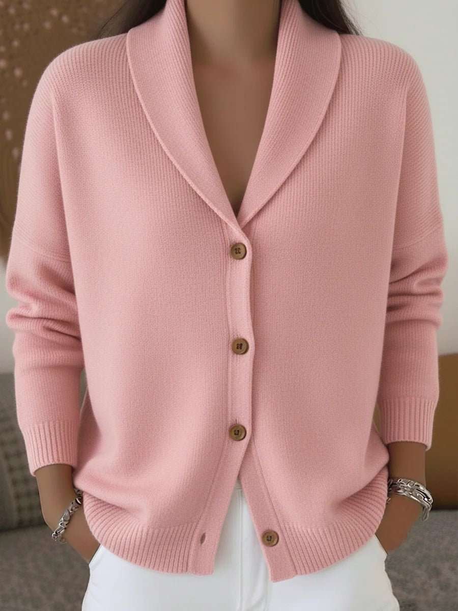 Womens Knitted Cardigan Loose-Fit Lazy Style Soft And Cozy Notch Lapel Solid Color Long-Sleeve Sweater - Luxe Nest Market