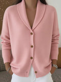 Womens Knitted Cardigan Loose-Fit Lazy Style Soft And Cozy Notch Lapel Solid Color Long-Sleeve Sweater - Luxe Nest Market
