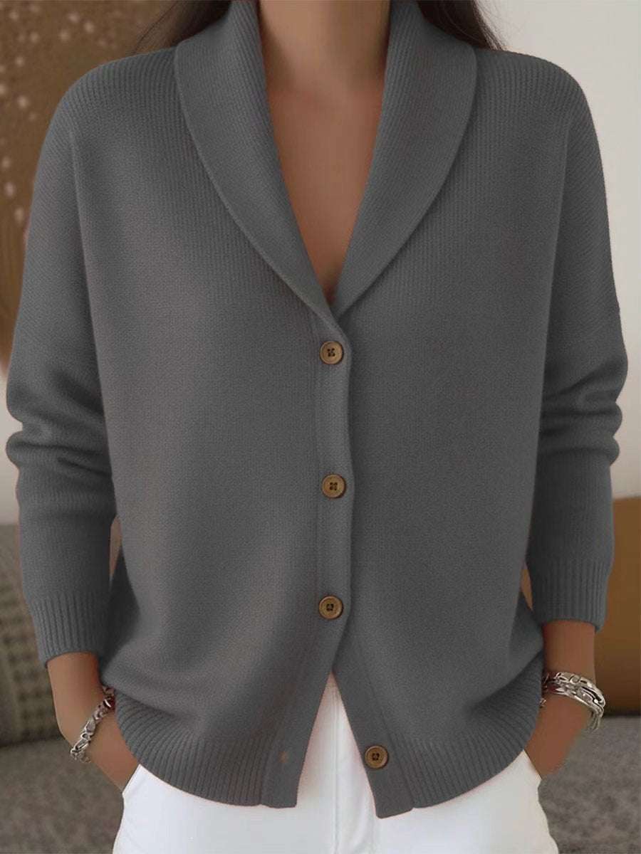 Womens Knitted Cardigan Loose-Fit Lazy Style Soft And Cozy Notch Lapel Solid Color Long-Sleeve Sweater - Luxe Nest Market