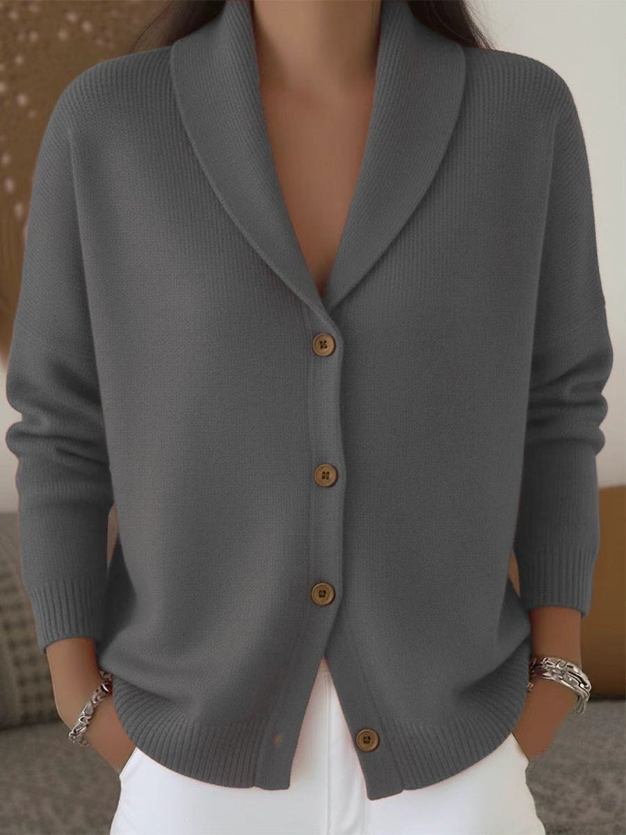 Womens Knitted Cardigan Loose-Fit Lazy Style Soft And Cozy Notch Lapel Solid Color Long-Sleeve Sweater - Luxe Nest Market