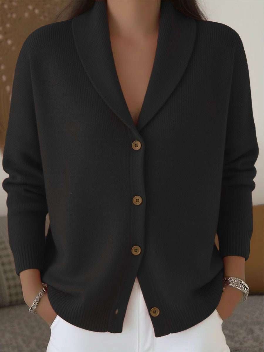 Womens Knitted Cardigan Loose-Fit Lazy Style Soft And Cozy Notch Lapel Solid Color Long-Sleeve Sweater - Luxe Nest Market