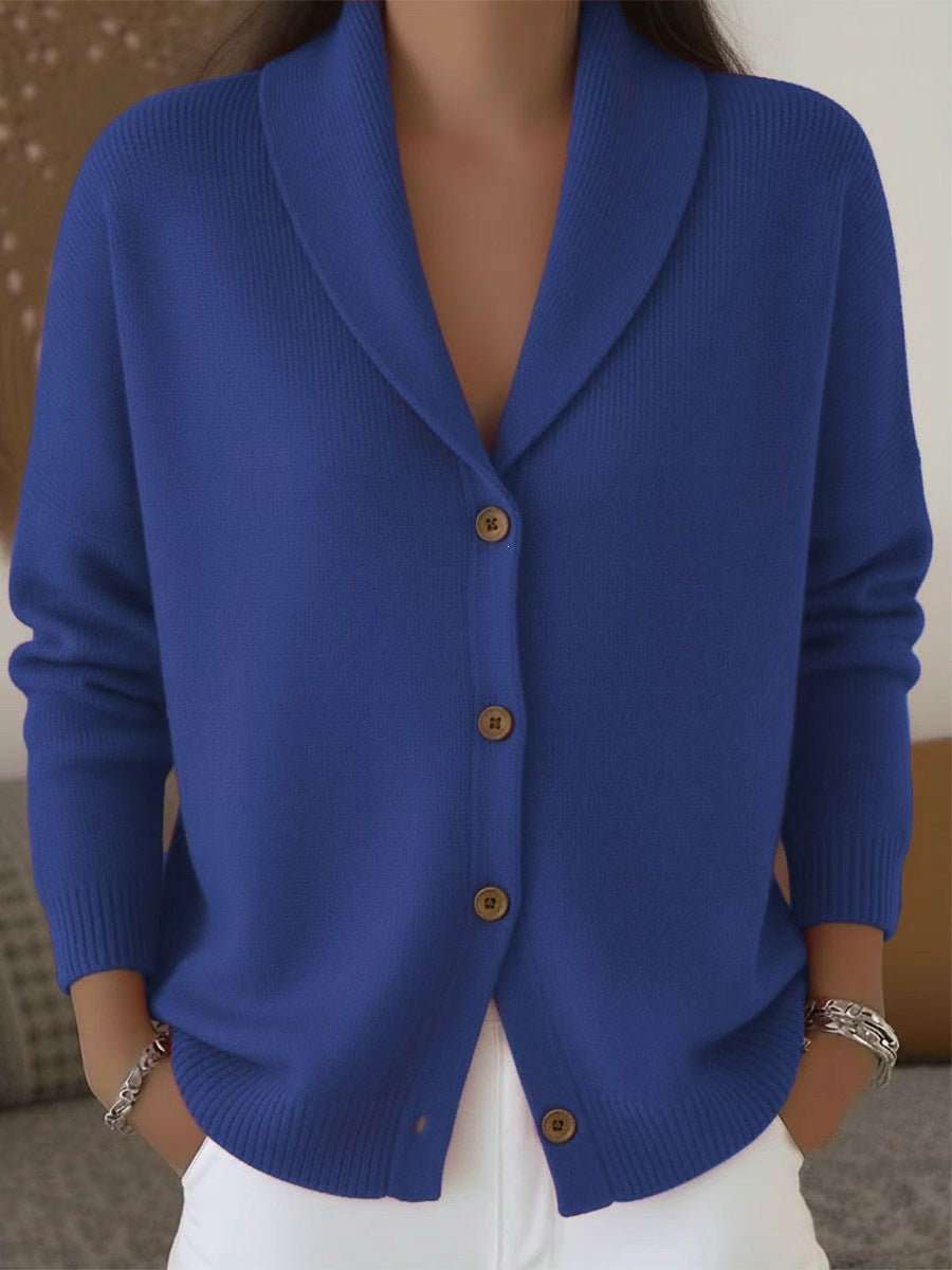 Womens Knitted Cardigan Loose-Fit Lazy Style Soft And Cozy Notch Lapel Solid Color Long-Sleeve Sweater - Luxe Nest Market